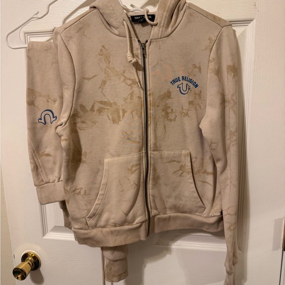True Religion Tan Hoodie with Blue Accents - Picture 2 of 2